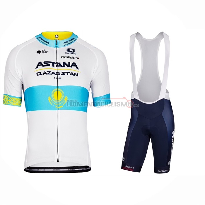 Abbigliamento Ciclismo Astana Manica Corta 2022 Blu Bianco